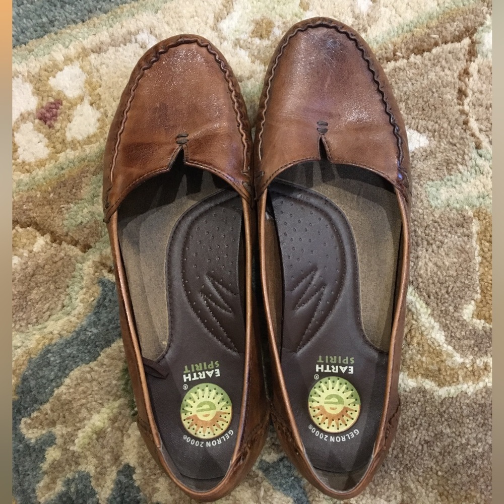 Earth Spirit Mooshie II US 9 Brown Leather Moc Toe Loafer Gelron 2000 Insole